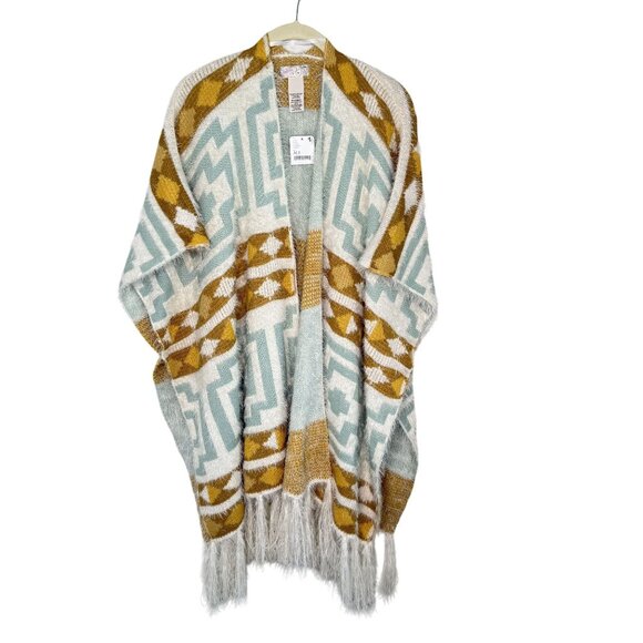 NWT Free People Aztec Patterned Kimono With Fringe, OS - Picture 2 of 11